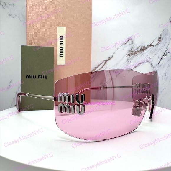 New MIU MIU Sunglasses Aube Silver Pink Mirror Rimless Wrap Authentic Womens main image 15